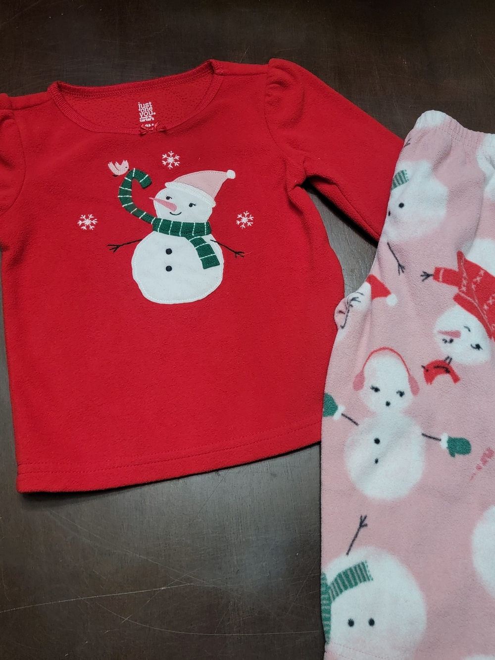 Carter's Red Top with Pink Snowman Pajama Set